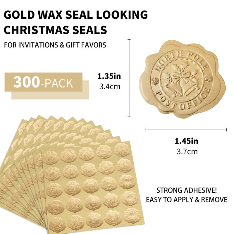 DreamBuilt 300pcs Gold Christmas Embossed Wax Seal Looking Envelope Seals for Gifts Packages/Party Favors  Self-Adhesive - Image 3